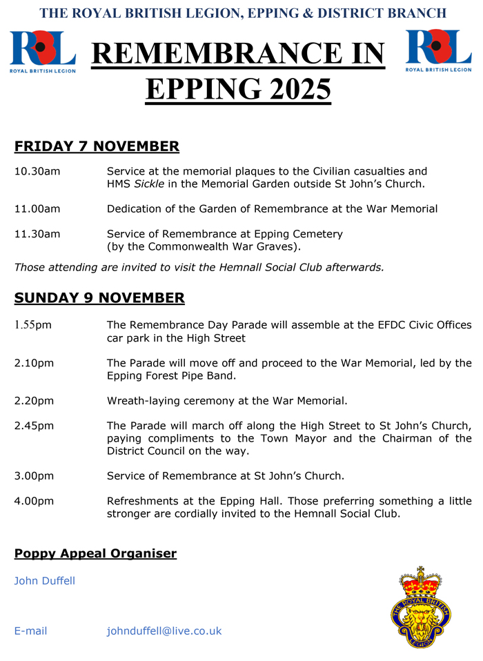 Remembrance timetable of events poster