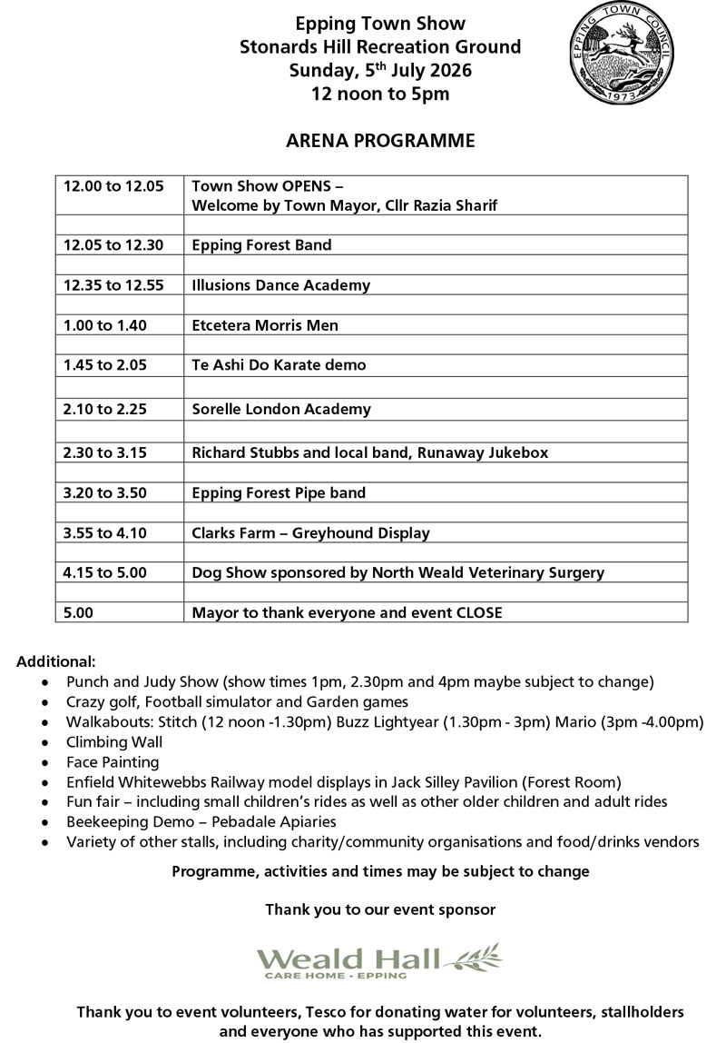 Town Show Programme of Events